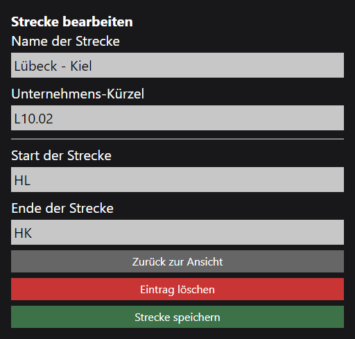 Strecke bearbeiten